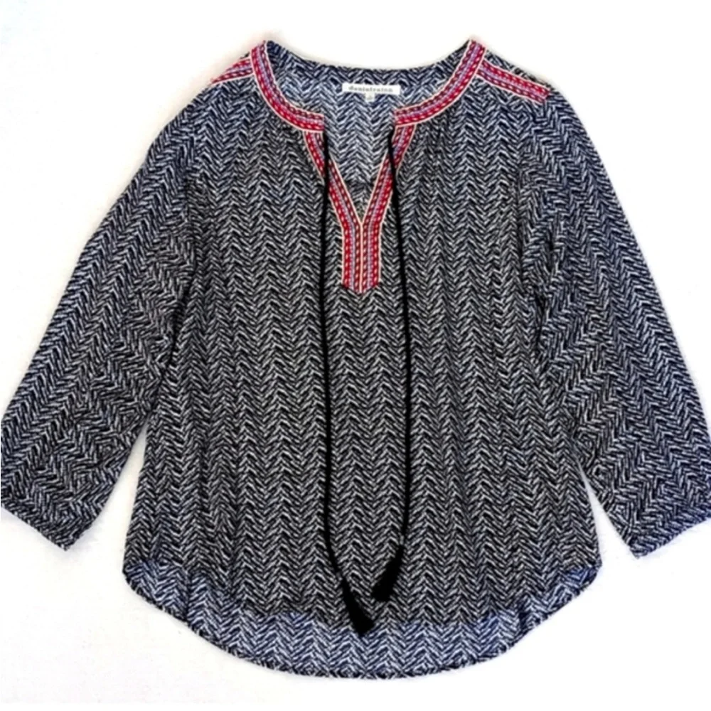 Daniel Rainn Women’s Rayon Bohemian Tribal Print 3/4 Sleeve V Neck Blouse M - Picture 14 of 16